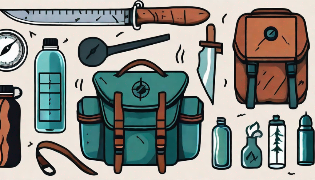 A survival kit with essential items such as a compass